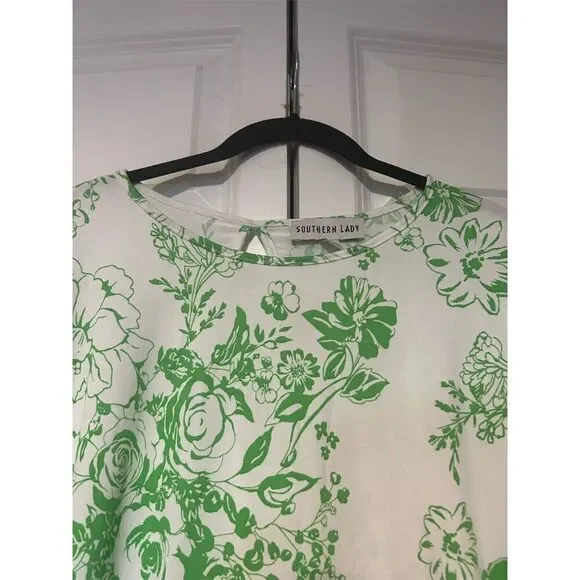 Southern Lady Women's Size L Green Floral Casual Shirt - Picture 3 of 7